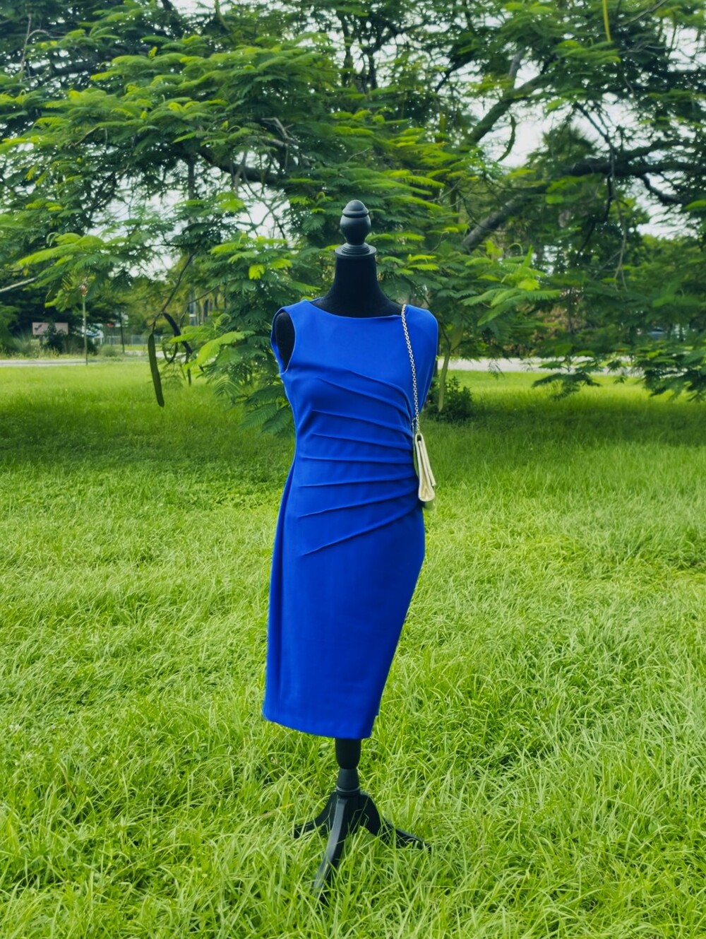 Ivanka Trump Cobalt Blue Pleated Sheath Dress